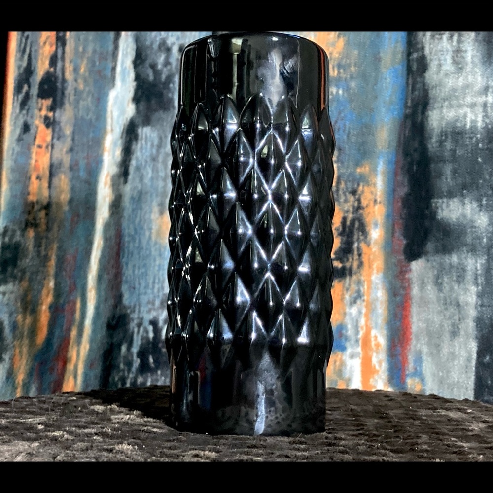 Black Earthenware Ceramic Glaze Geometric Vase By Threshold 9"